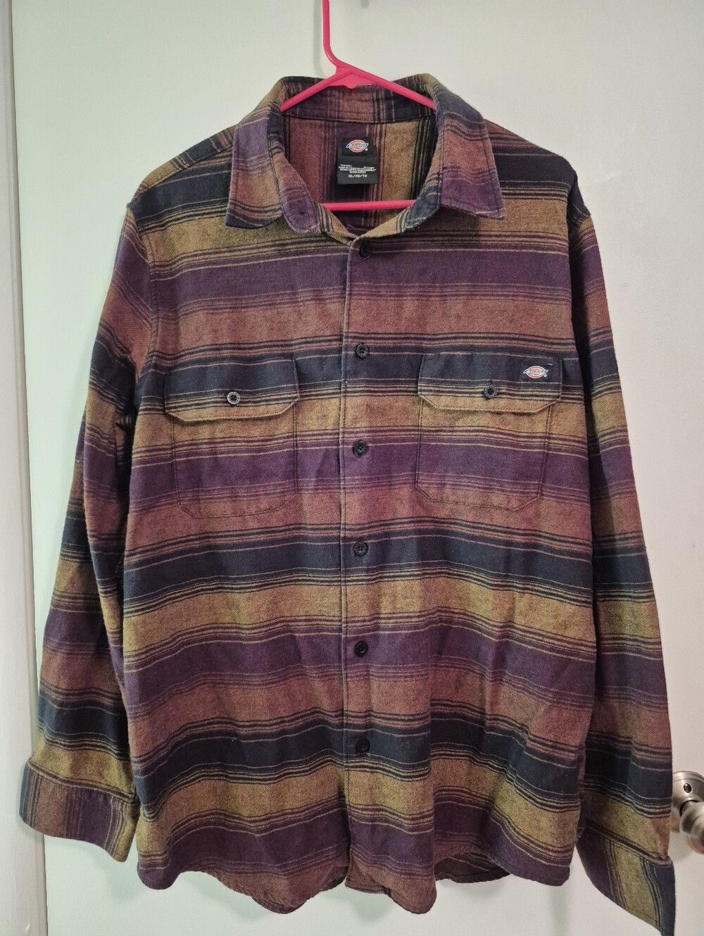 Dickies Men’s Striped Flannel Shirt, Burgundy Striped, XL